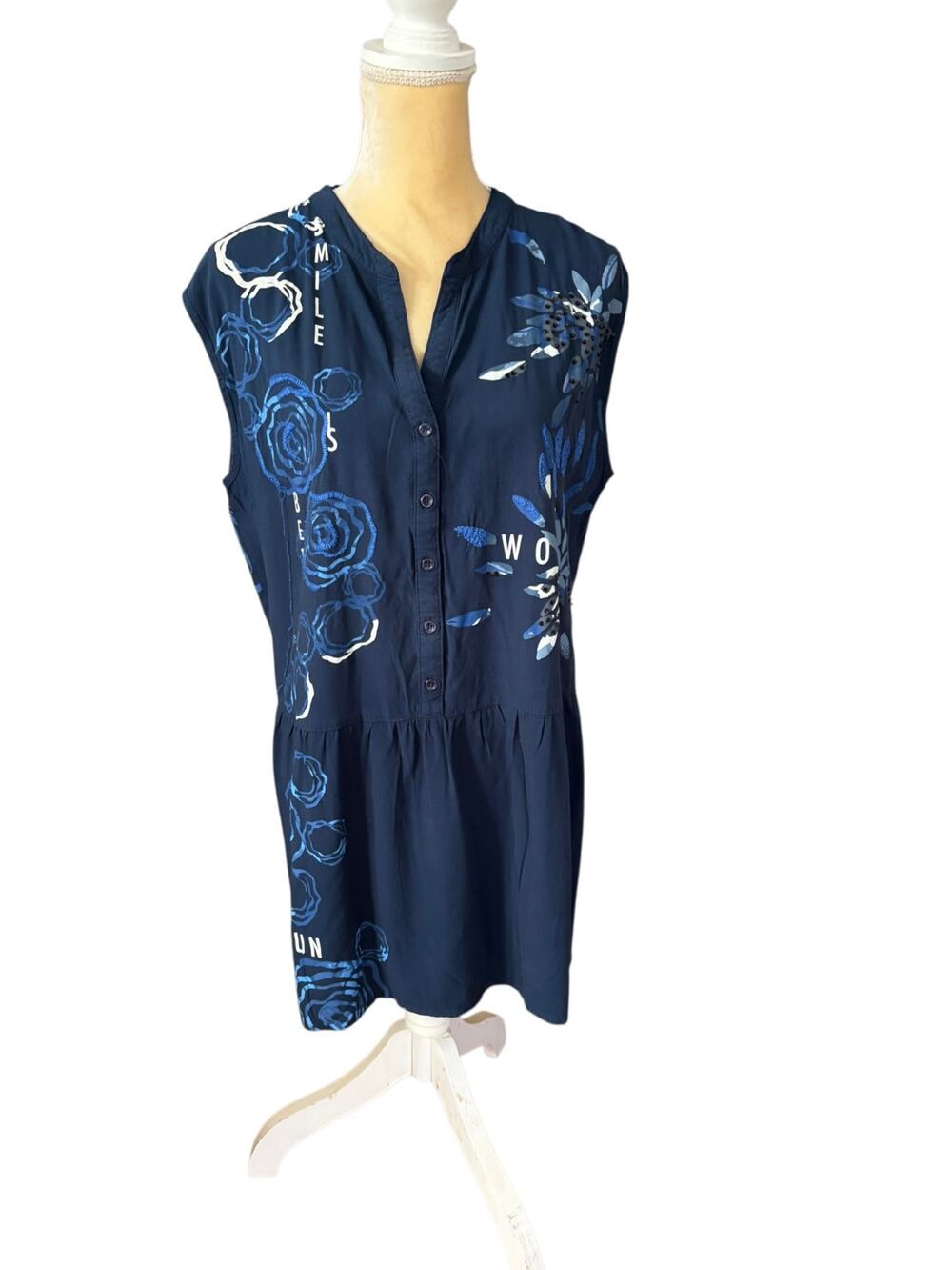 Desigual Blue Sleeveless Tunic Top Blouse Dress Size 42 US Size 14